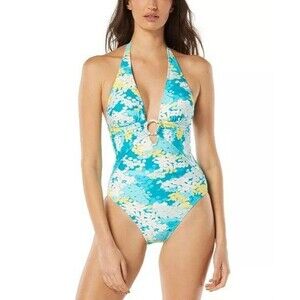 Carmen Marc Valvo Women’s Multicolor Neck Strap One Piece Swimsuit Size 10